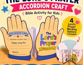 Lord’s Prayer Craft for Kids, Prayer Accordion Bible Activity, Matthew 6:9-13