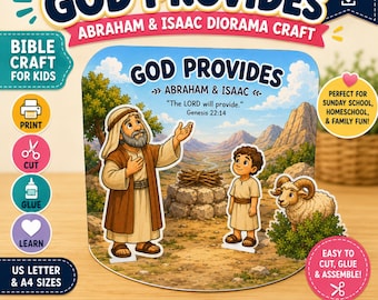 Abraham and Isaac Bible Craft Printable, God Provides 3D Diorama, Genesis 22 Sunday School