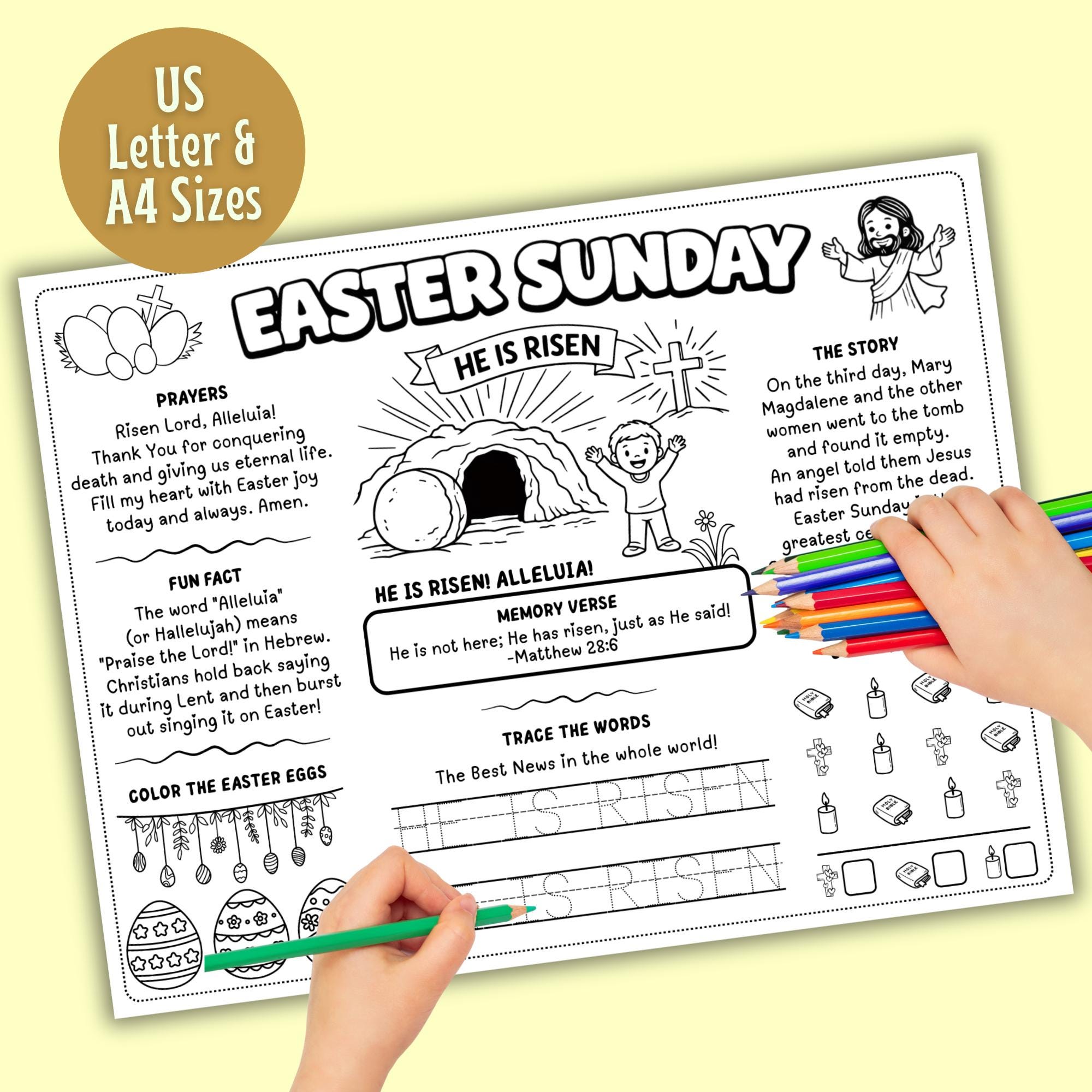 Easter Sunday Placemat | Easter Activity Sheet for Kids | He is Risen ...