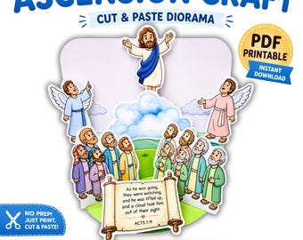 Manualidad de la Ascensión para Niños / Diorama Precoloreado de la Ascensión de Jesús / Hechos 1:9 / Actividad de Recortar y Pegar