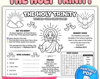 Tovaglietta con attività sulla Santissima Trinità per bambini / Attività di educazione religiosa per la scuola domenicale