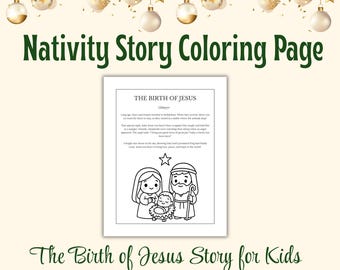 Kawaii Nativity Coloring Page | Birth of Jesus Story PDF | Christmas Activity for Kids