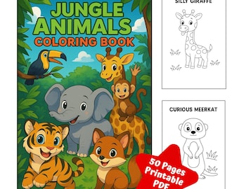 Libro para colorear de animales de la selva: 51 divertidas páginas imprimibles (A4, PDF)