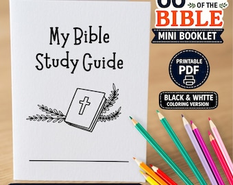 66 Libros de la Biblia: Minilibro para colorear, imprimible en PDF para niños. Actividad bíblica en blanco y negro.