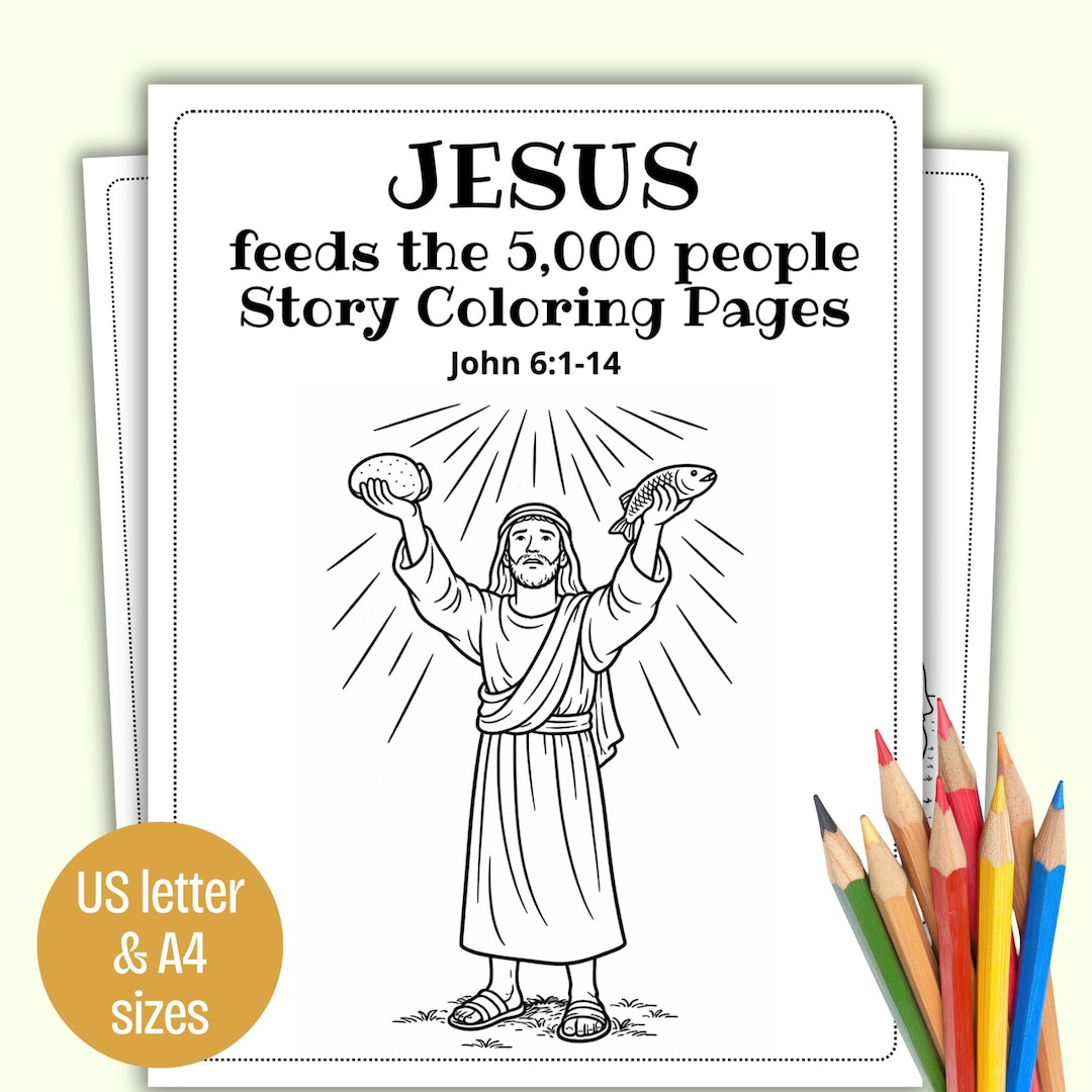 Jesus Feeds the 5,000 Bible Story Coloring Pages for Kids | Sunday ...