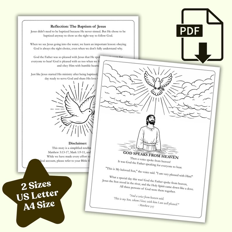 Baptism of Jesus Story Coloring Pages for Kids | Christian Bible ...