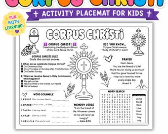 Fronleichnam Aktivität Tischset für Kinder Katholische Printable | Eucharistie Arbeitsblatt | Heilige Kommunion