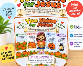 Shine for Jesus Pumpkin Craft for Kids, Matthew 5:16 Bible Craft, Fall Sunday School Activity