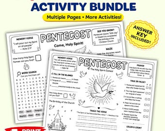Paquete de actividades de Pentecostés para niños (imprimible) / 2 manteles individuales bíblicos / Actividades para niños en la iglesia / Lección sobre el Espíritu Santo