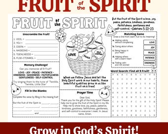 Hoja de actividades sobre el fruto del Espíritu para niños / Lección bíblica (Imprimible)