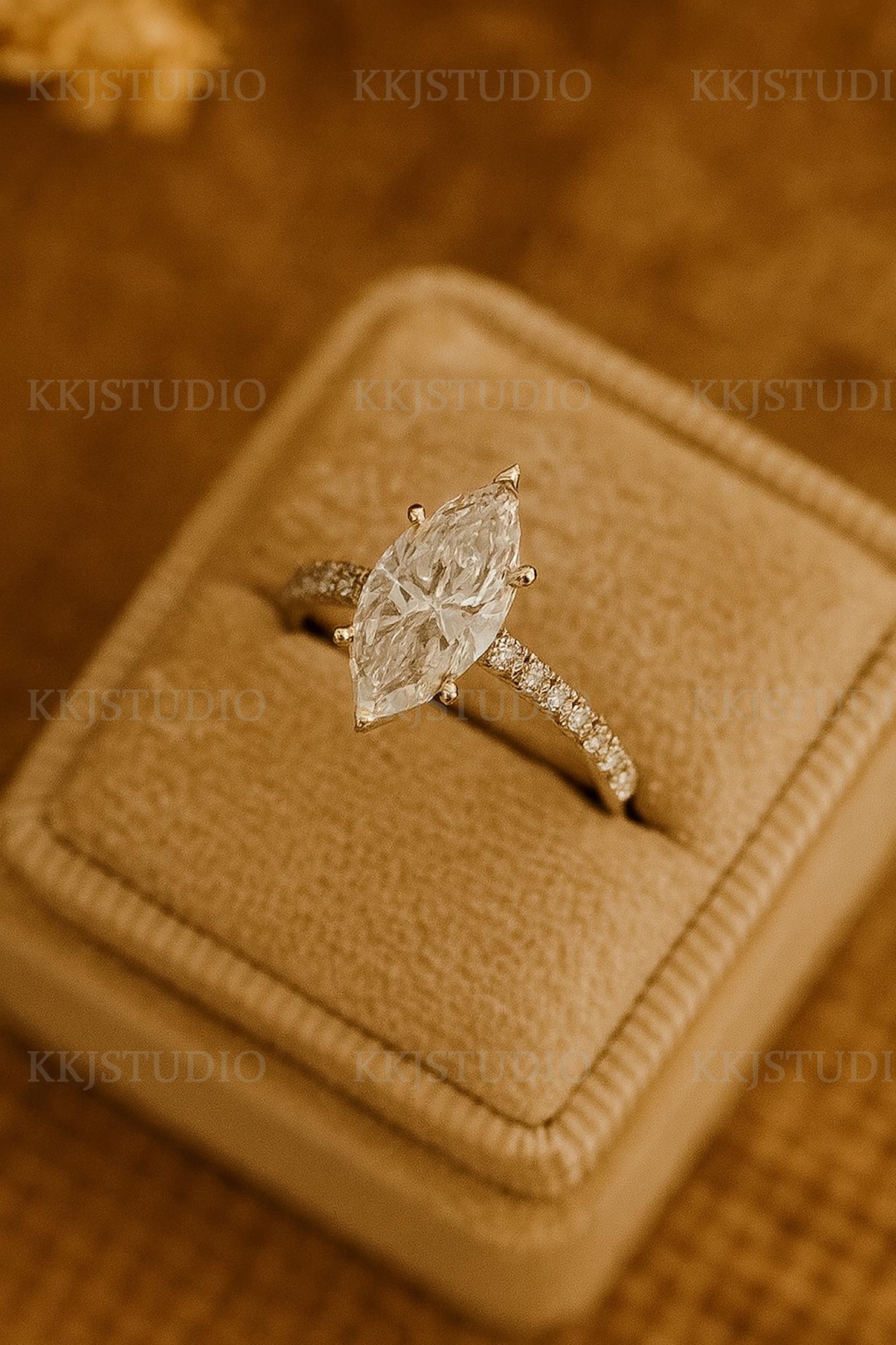14K Solid Gold Engagement Ring, Marquise Cut Moissanite Wedding Ring ...