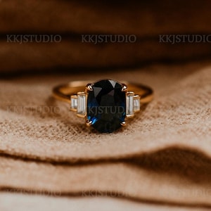 Oval cut Blue Sapphire Ring, September Birthstone Engagement Ring, 14k Solid Gold Solitaire Ring, Blue Gemstone Promise Ring, Gift for Women