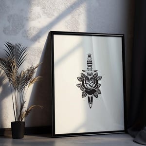 Traditional Tattoo Rose Wall Art Set – Vintage Flash Style Printable – 4 Pack Digital Download