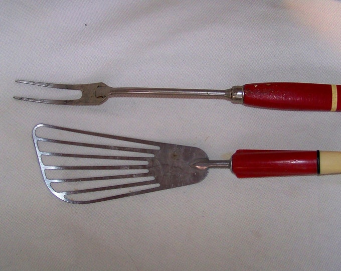 Vintage Stainless Steel Kitchen Utensils With Red Handles shabby ...