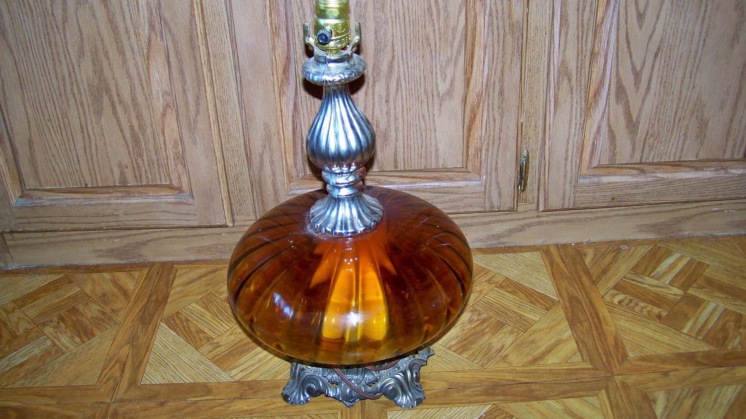 Vintage Amber Glass Table Lamp with Nightlight Bottom Globe Etsy