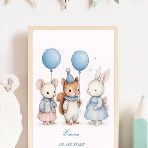 Woodland Animals Digital Download, Bunny Mouse Squirrel Wall Art, Nursery Printable, Kids Room Decor