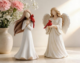 Statuetta di angelo cardinale rosso / Statua di uccello rosso in stile nordico / Regalo per la festa della mamma / Decorazione commemorativa a forma di angelo