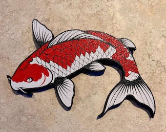 Kohaku Koi Wall Art, Koi Pond Decor, 3D Printed Koi, Carp, Koi Wall Hanging, Water Garden Decor, Outside Sign, Gift For Koi Lover
