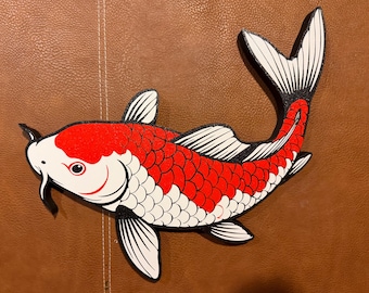 LARGE Kohaku Koi Wall Art, Koi Pond Decor, 3D Printed Koi, Carp, Koi Wall Hanging, Water Garden Decor, Outside Sign, Gift For Koi Lover
