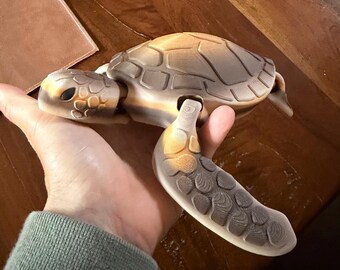 3D Printed Articulated Sea Turtle In Wood PLA