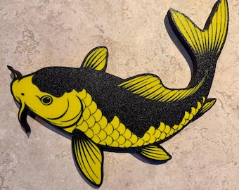 Ki Utsuri Koi Wall Art, Koi Pond Decor, 3D Printed Koi, Carp, Koi Wall Hanging, Water Garden Decor, Outside Sign, Gift For Koi Lover