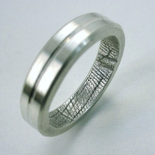 Fingerprint Ring with Bright Groove and Facets Sterling Silver