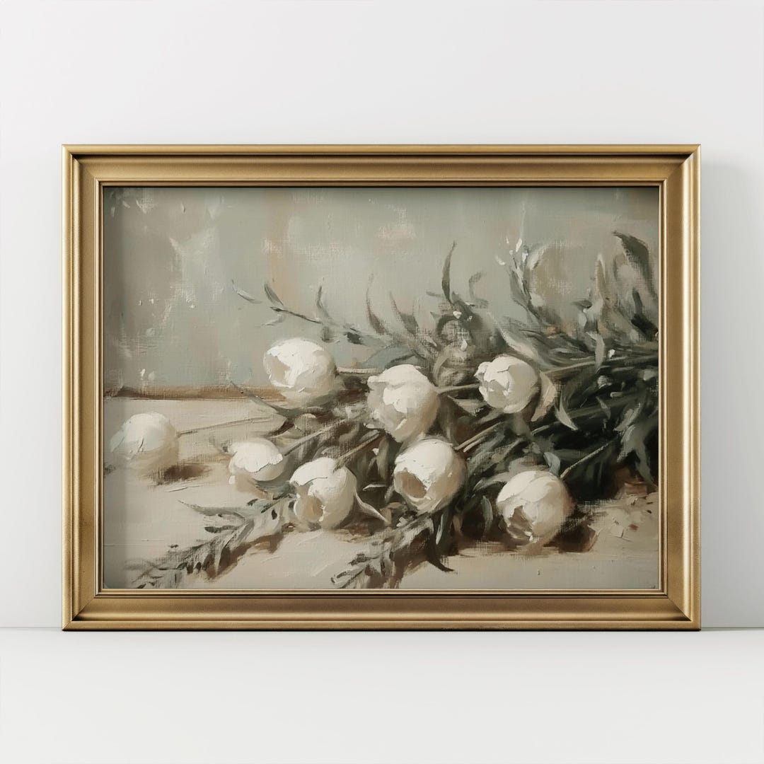 Vintage White Rose Still Life Art Print | Rustic Floral Home Decor ...
