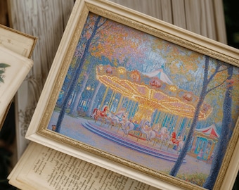 Whimsical Carousel Nursery Print, Carnival Scene Wall Art (Digital Download)