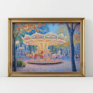 Whimsical Carousel Nursery Art Print | Charming Merry-Go-Round Carnival Wall Art | Vibrant Carousel Horse in Playground Printable