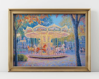 Carousel Nursery Art Print | Whimsical Carnival Landscape (Digital Download)