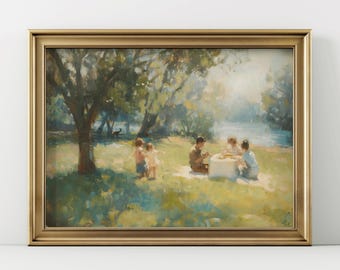 Family Picnic Impressionist Art Print | Spring Landscape (Digital Download)