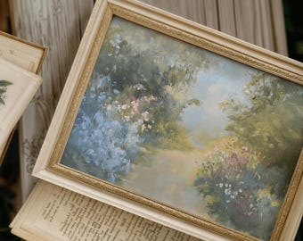 Impressionist Spring Garden Art Print, Cottagecore Wildflower Landscape (Digital Download)