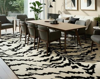 Hand-Tufted Wool Zebra Rug: Black and White Animal Print Carpet.