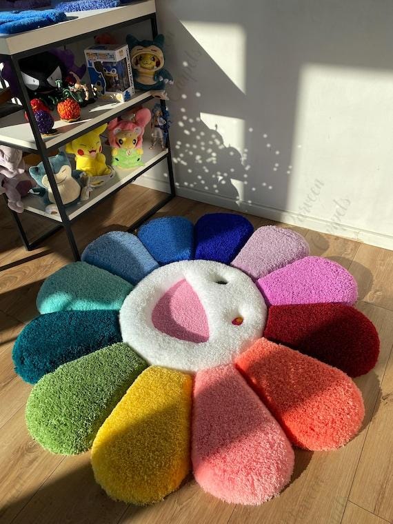 Rainbow Flower Floor for Rug Mat, Rugs Mat Chair Tufted Soft