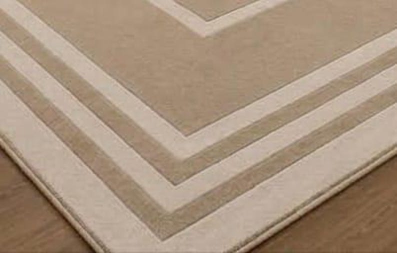 Geometric Border Rug Design Rectangular Border Tufted Rug, Minimalist Wool Area Rug, Modern ...