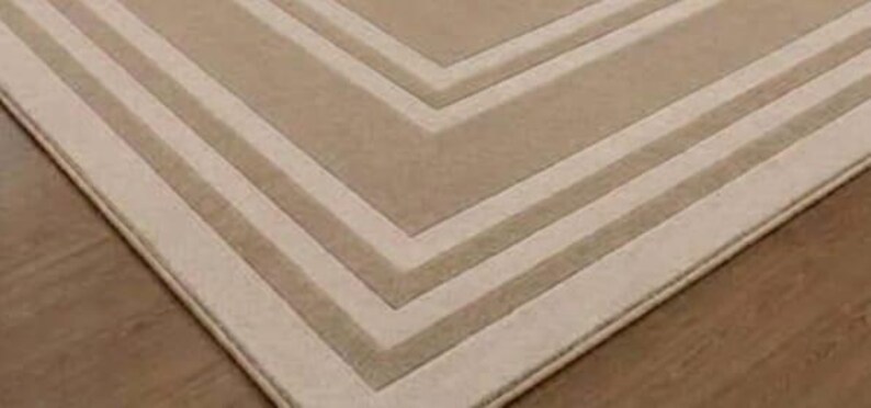 Geometric Border Rug Design Rectangular Border Tufted Rug, Minimalist Wool Area Rug, Modern ...