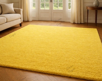 Luxury Mustard Yellow Shag Rug, Plush Soft Area Rug, Modern Solid Color Living Room Carpet, Cozy Bedroom Nursery Floor Mat, Home Decor Rug