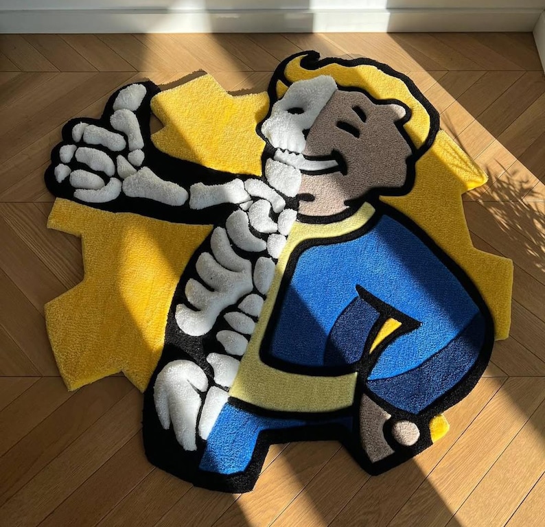 Fallout Area Rug Handmade Fallout Vault Boy Half Skeleton Split Rug.gaming Rug or Tufted ...