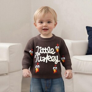Little Turkey Thanksgiving Baby Sweater – Toddler Fall Knit Pullover, Cute Turkey Outfit for Boys & Girls, Holiday Knitwear Gift