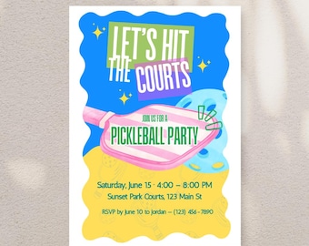 Uitnodiging Pickleball-feestje, 5 x 7 bewerkbare Canva-sjabloon, sportverjaardag, Pickleball-toernooi, zomerfeest, afdrukbare digitale download