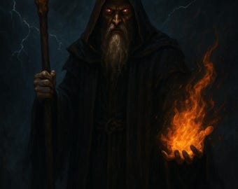 Gothic Flame Sorcerer Dark Magic Arcane Fantasy Art (Digital Download)
