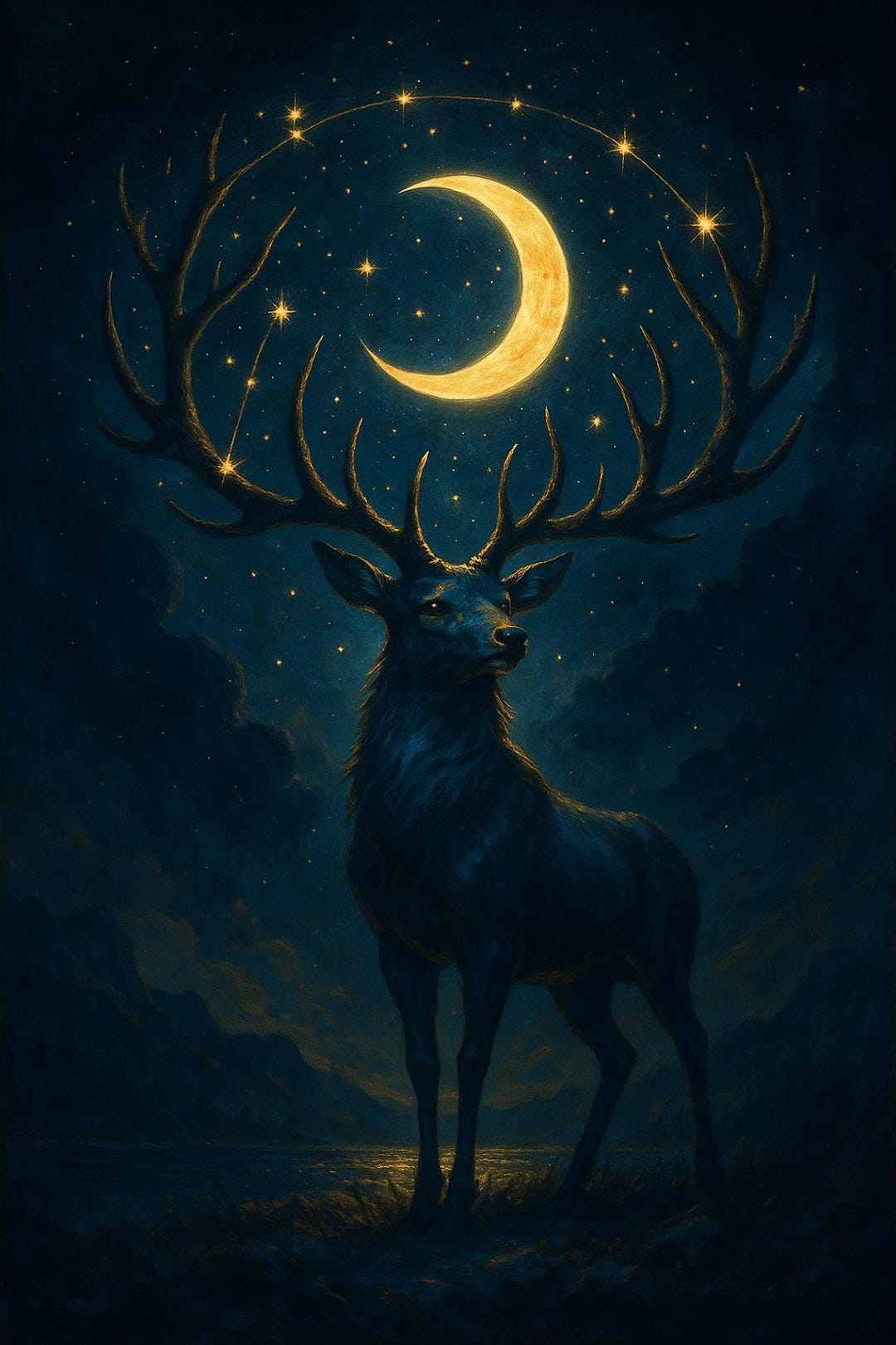Celestial Stag Print, Moon & Stars Wall Art, Fantasy Deer Illustration ...