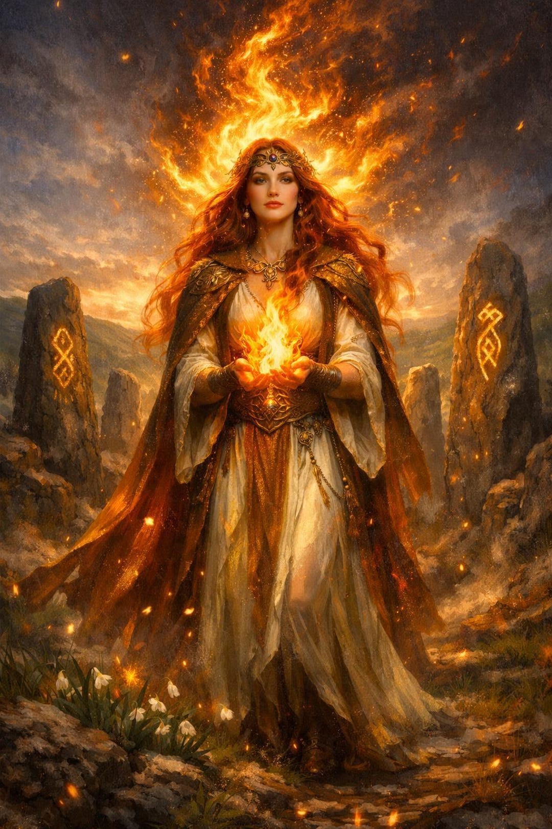 Brigid Fire Goddess Celtic Runes Art, Radiant Ember Glow (digital ...