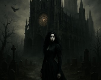 Gothic Rose Window Artwork: Dark Fantasy Victorian Cemetery (Digital Download)