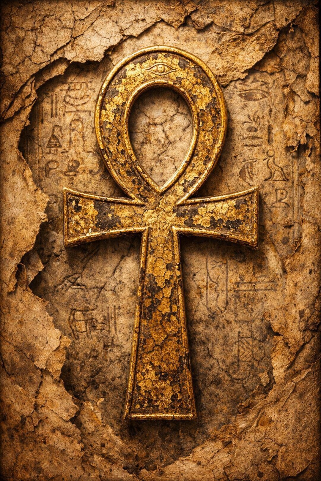 Ankh Wall Art: Worn Gold Edges, Mythic Egyptian Symbol (digital ...