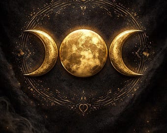 Decoración de pared con triple luna dorada, símbolo espiritual de las fases lunares, decoración de altar pagano (descarga digital)