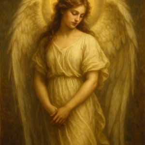 Angel Wall Art: Golden Light Oil Painting Effect, Meditation Decor (Digital Download)