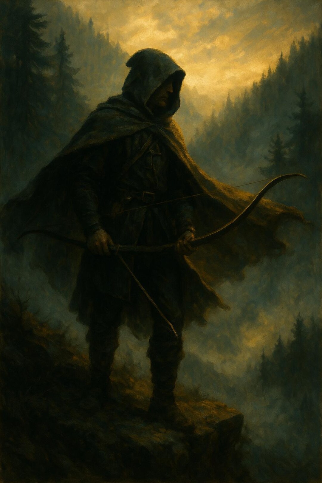 The Forgotten Ranger – Hooded Archer in Misty Mountains, Fantasy Wall ...