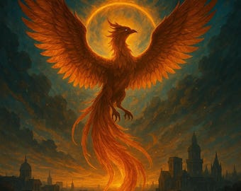 Arte mural de mitología egipcia, lámina del Fénix resurgiendo, decoración de fantasía oscura, descarga digital.