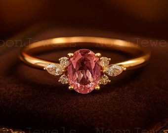 Pink Tourmaline Ring 14K Solid Gold Ring Tourmaline Wedding Ring Silver Ring Vintage Ring Stacking Ring Promise Ring Tourmaline Ring For Her